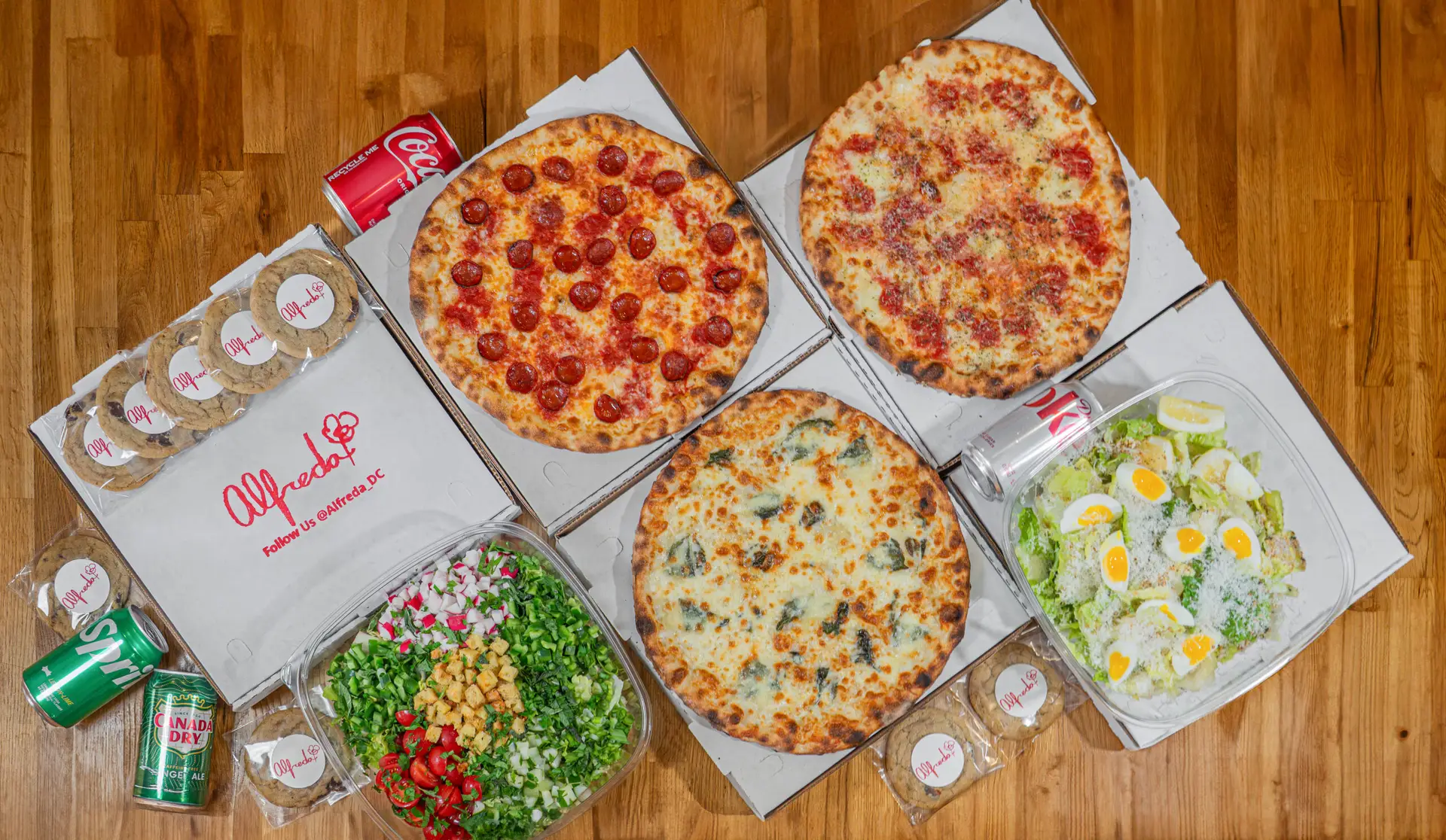 Alfreda catering spread of sourdough pizzas