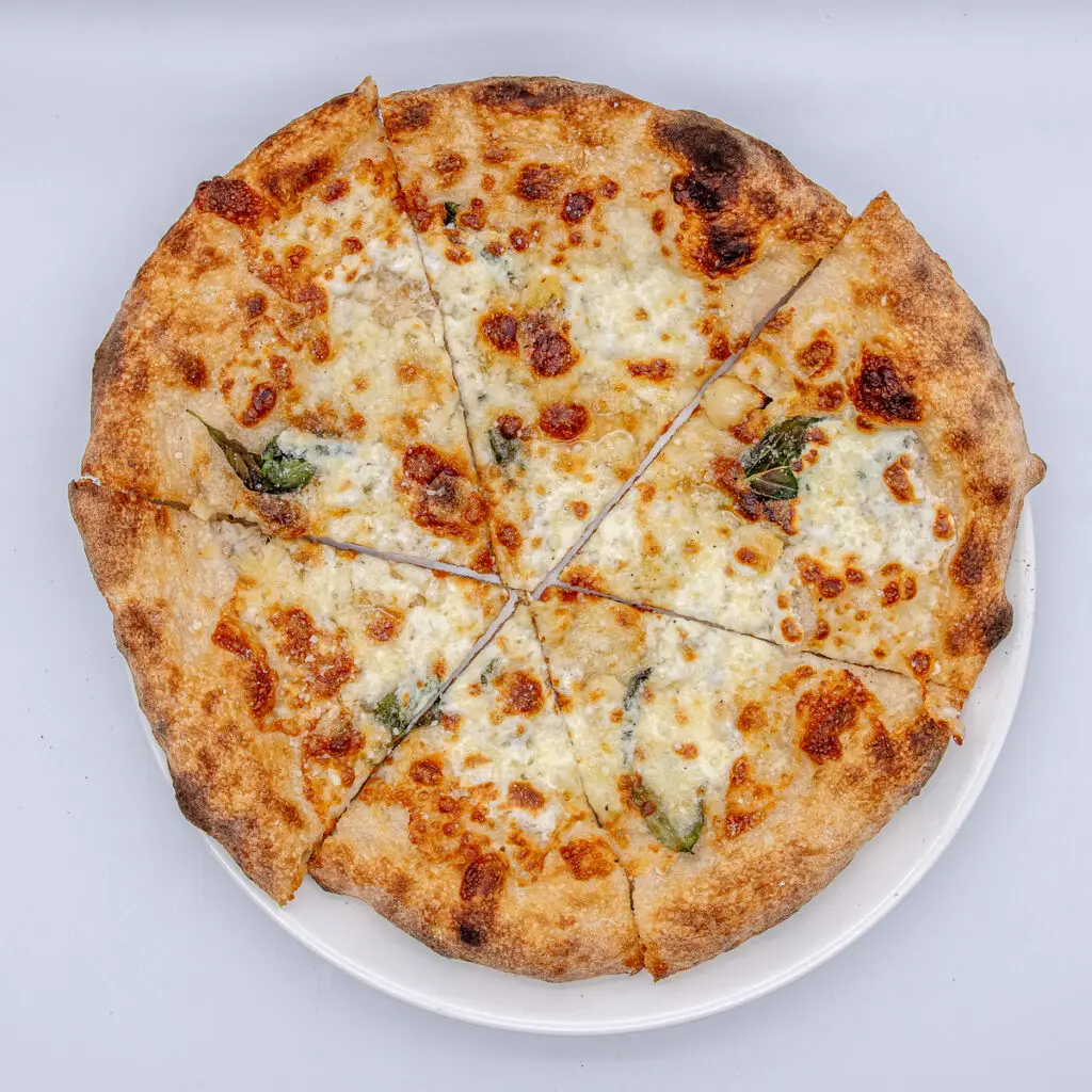 Wood-fired white pizza at Alfreda